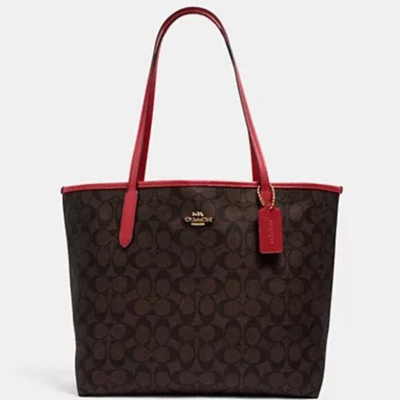 NWOT COACH Black & Red City Tote - Picture 1 of 7